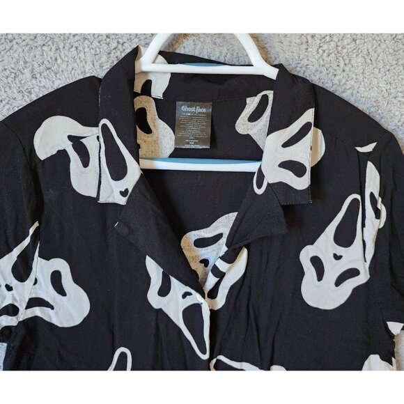 Spirit Halloween Ghost Face Women's M Short Sleeve Button Up Tie Front Top Rare - Picture 2 of 11